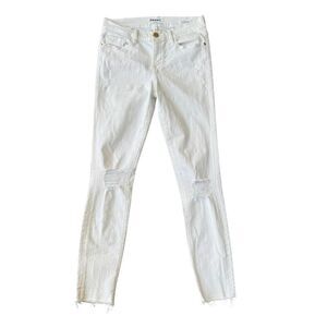 FRAME Le Skinny De Jeanne Crop Slim Jeans White distressed Size 28 Stretch